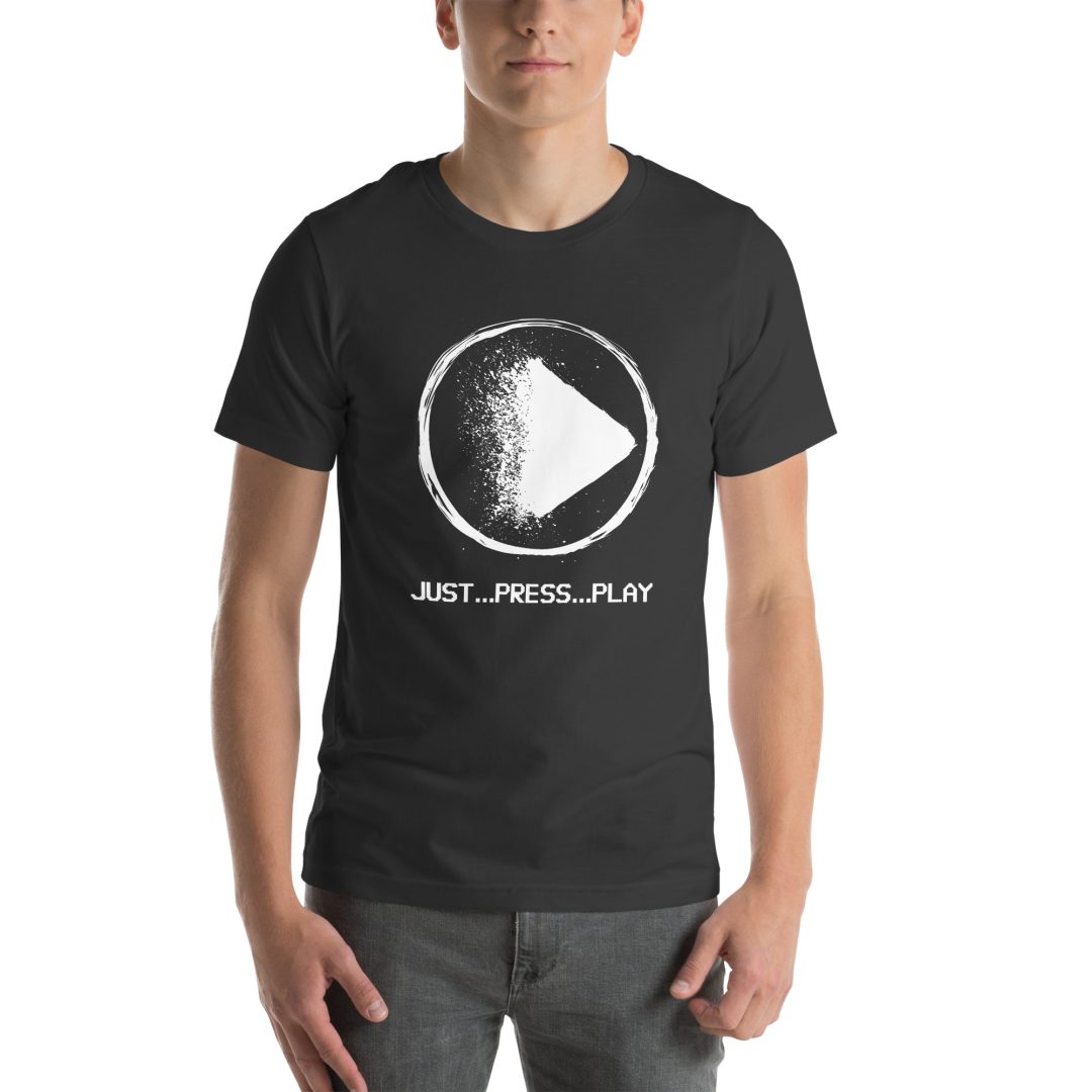 "Just Press Play" T-Shirt (VHS is LIFE logo on back) - Image 7