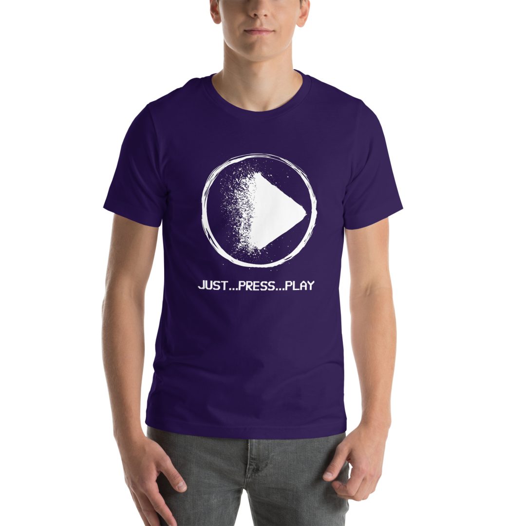 "Just Press Play" T-Shirt (VHS is LIFE logo on back) - Image 3