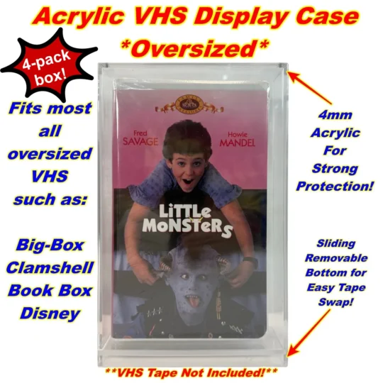 VHS Tape *OVERSIZED* 4mm Acrylic Display Case w/ Removable Bottom (4-Pack)